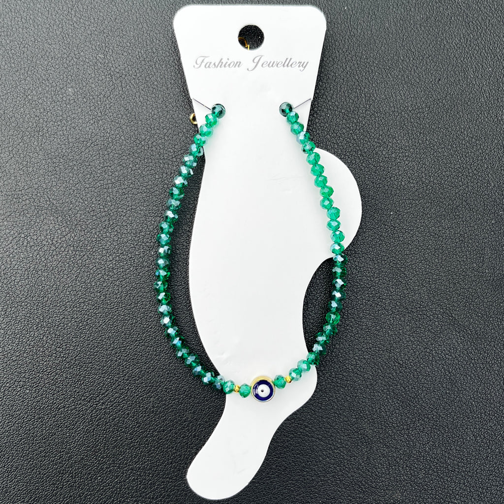 Handmade Evil Eye Anklet: Crystal Beads, Protective Charm