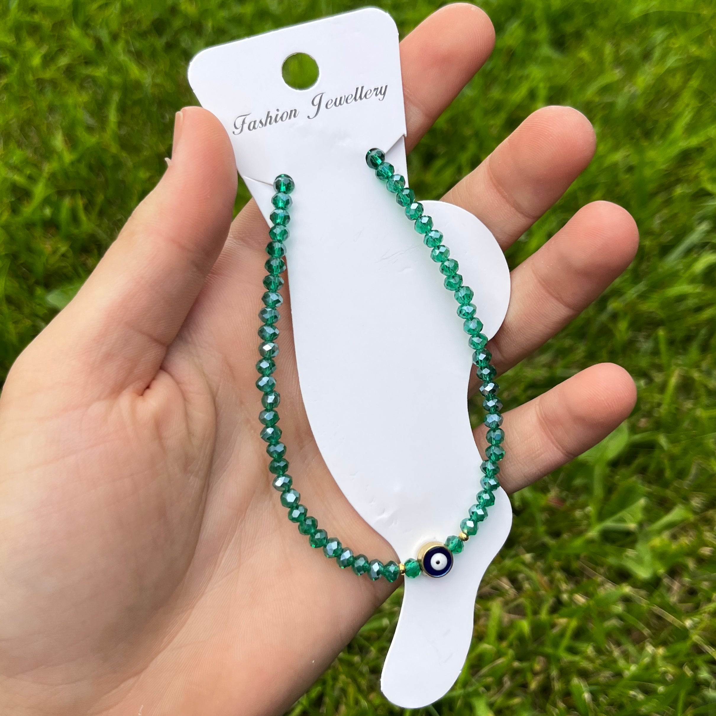 Handmade Evil Eye Anklet: Crystal Beads, Protective Charm