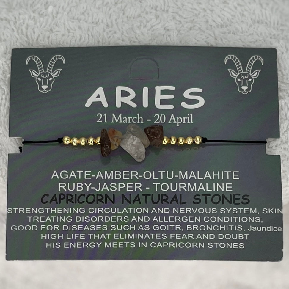 12 Piece Zodiac Sign Natural Stone Bracelet Set –