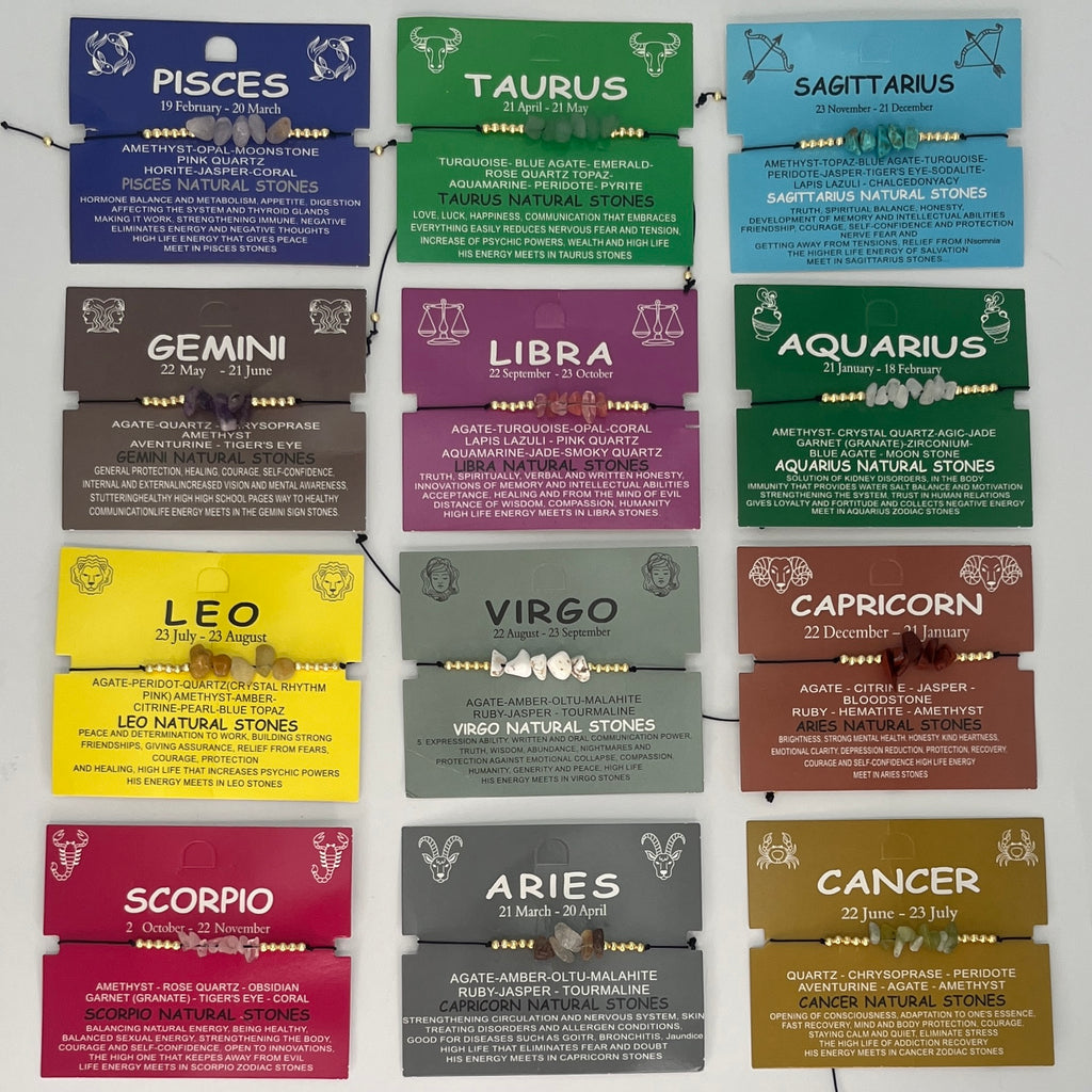12 Piece Zodiac Sign Natural Stone Bracelet Set –