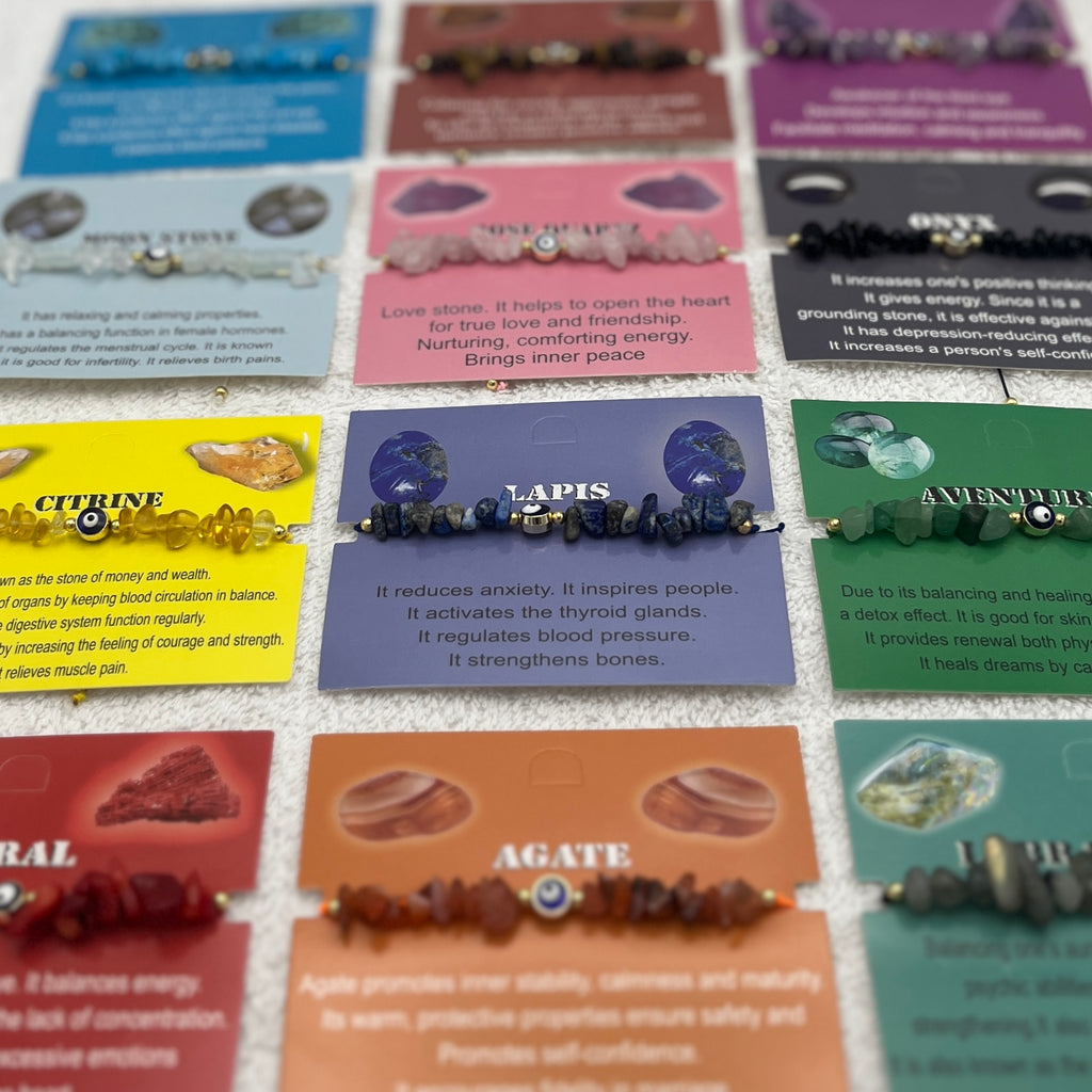 Set of 12 Zodiac Sign Natural Stone & Evil Eye Bracelets