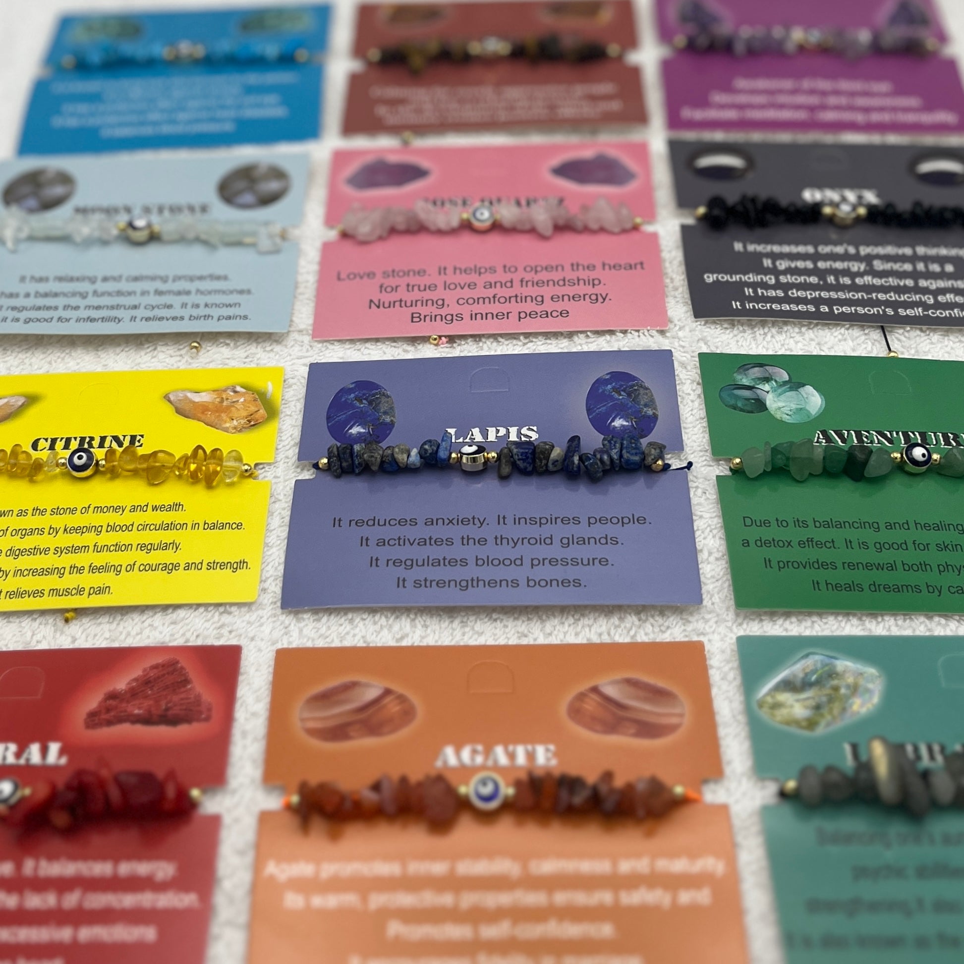 Set of 12 Zodiac Sign Natural Stone & Evil Eye Bracelets