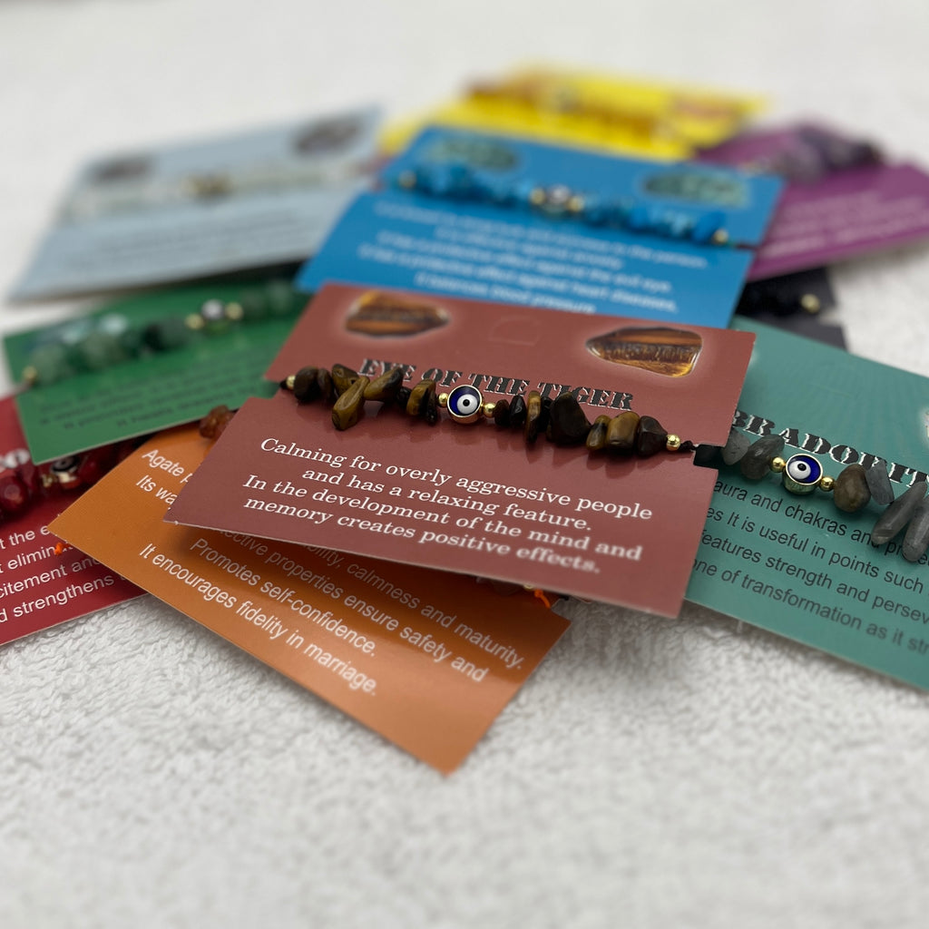 Set of 12 Zodiac Sign Natural Stone & Evil Eye Bracelets