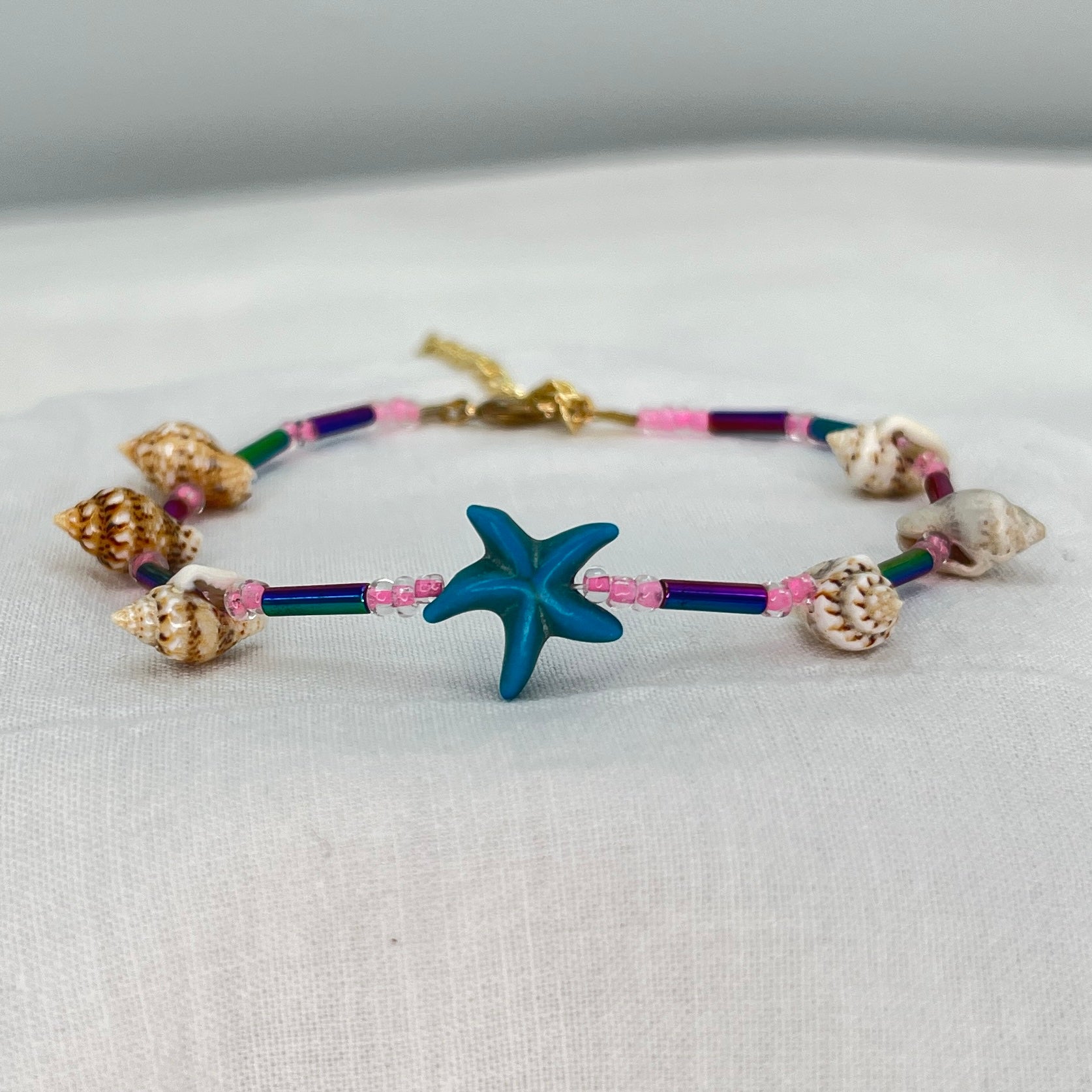 Seashell Stoned Adjustable Beaded Anklet–Perfect for Beach 