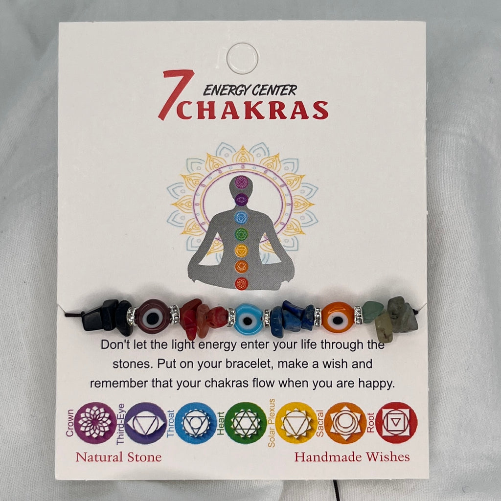 7 Chakras with Evil Eye Beads Bracelet Set – Card Included