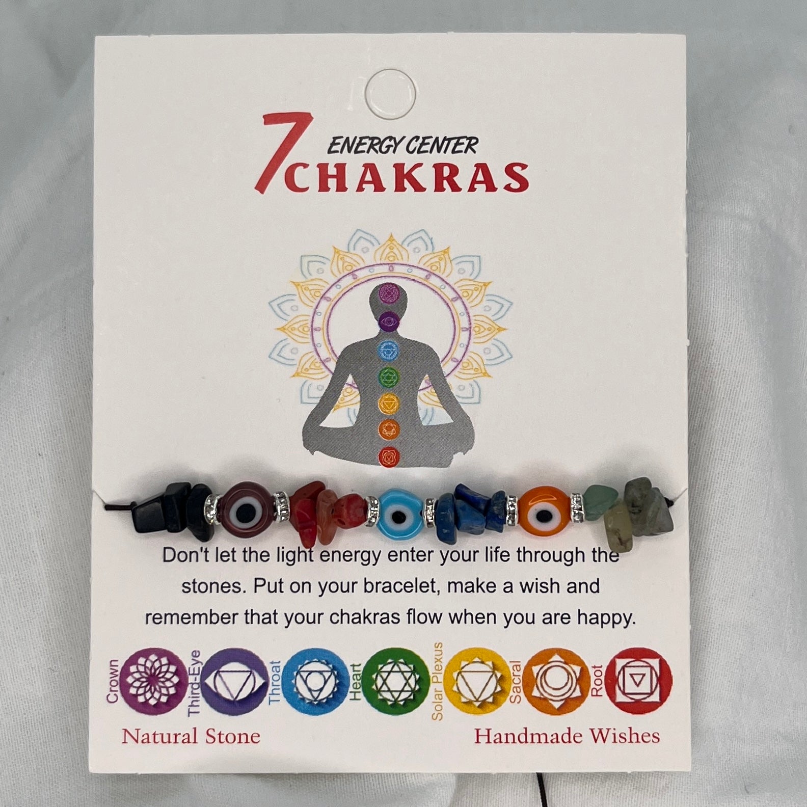 7 Chakras with Evil Eye Beads Bracelet Set – Card Included