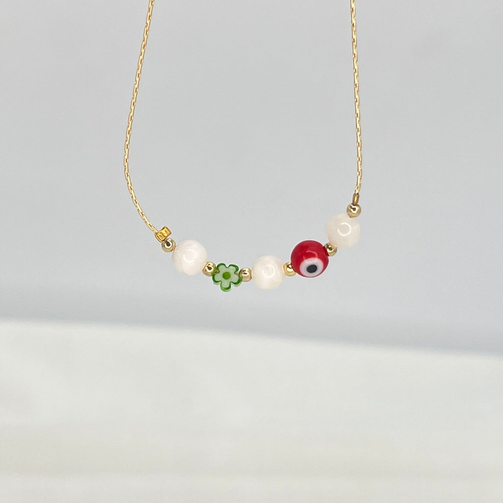 Lux White Beaded Stone Red Evil Eye Bracelet – Protective