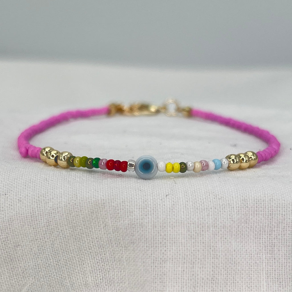 Pink Evil Eye Beaded Summer Anklet: Embrace Protection 