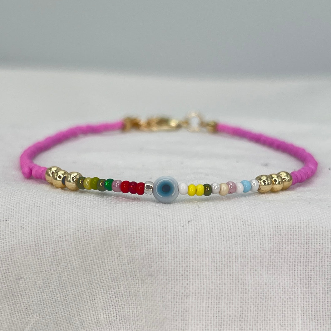 Pink Evil Eye Beaded Summer Anklet: Embrace Protection 