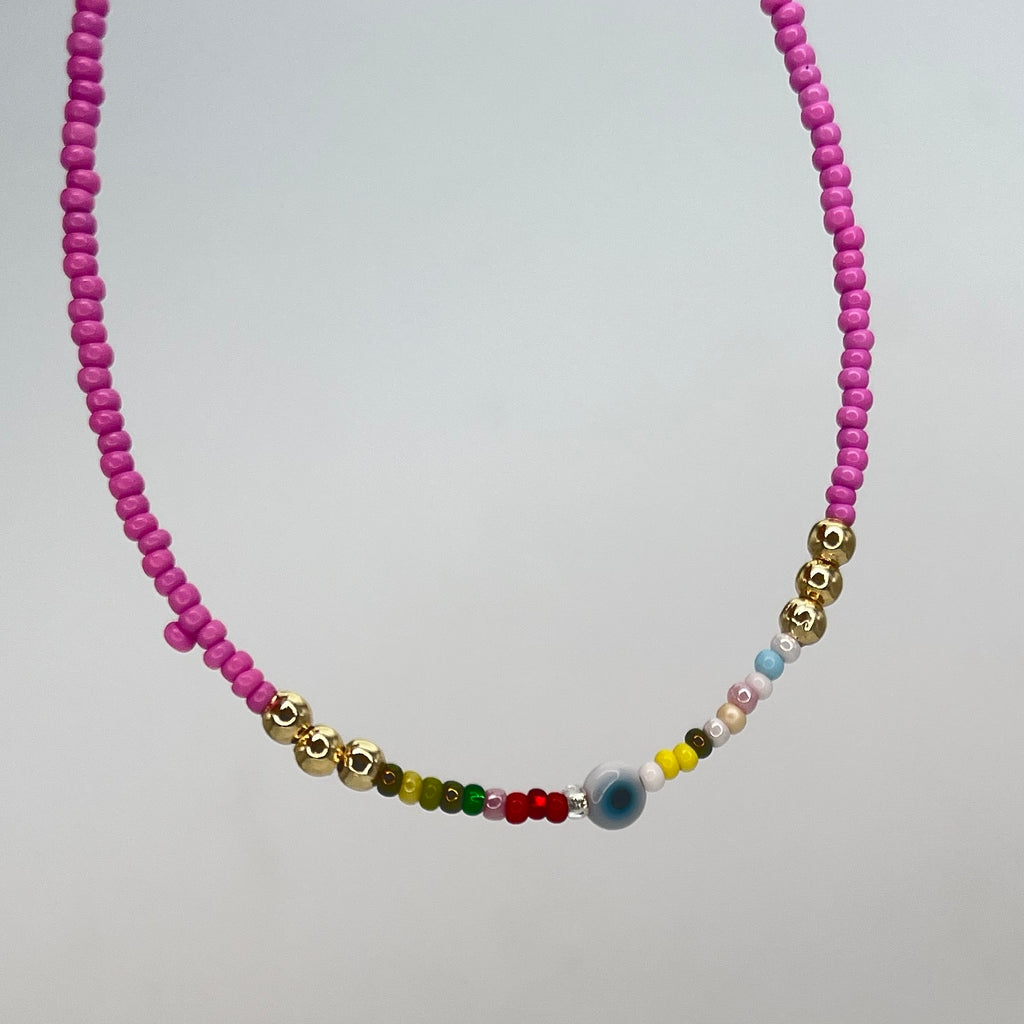Pink Evil Eye Beaded Summer Anklet: Embrace Protection 