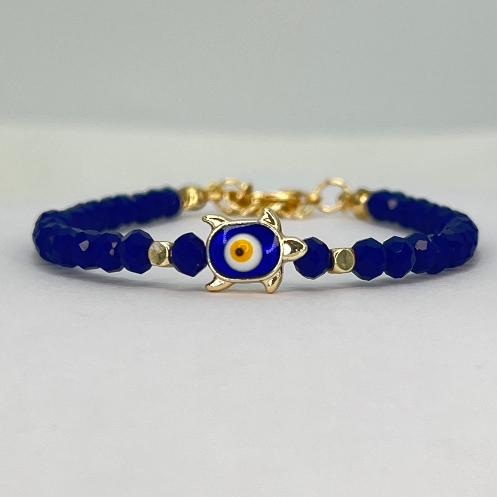 Crystal Beaded Bracelet with Turtle Charm - 4 Color Options 