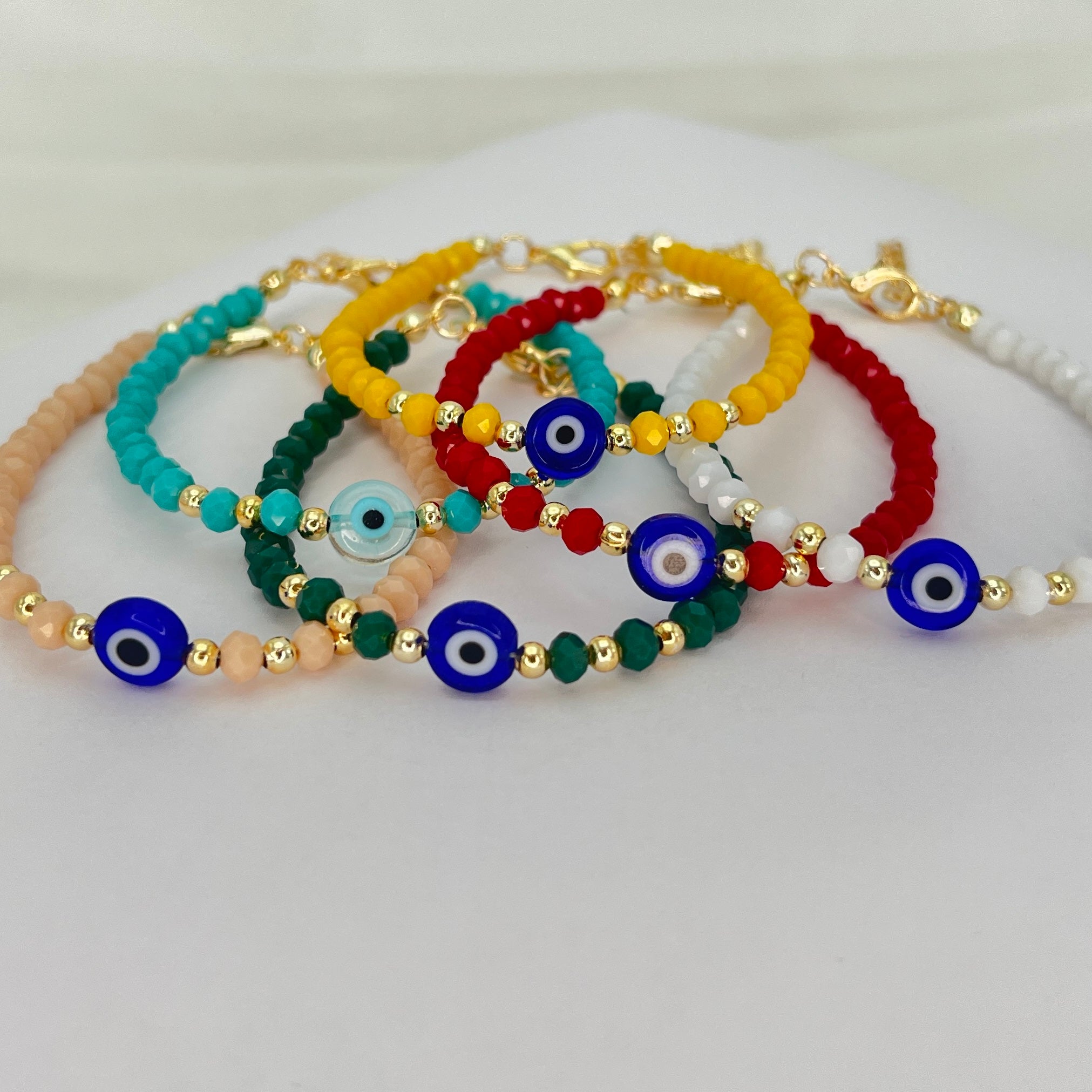Evil Eye Crystal Beaded Bracelet, Charm - 6 Color Options 