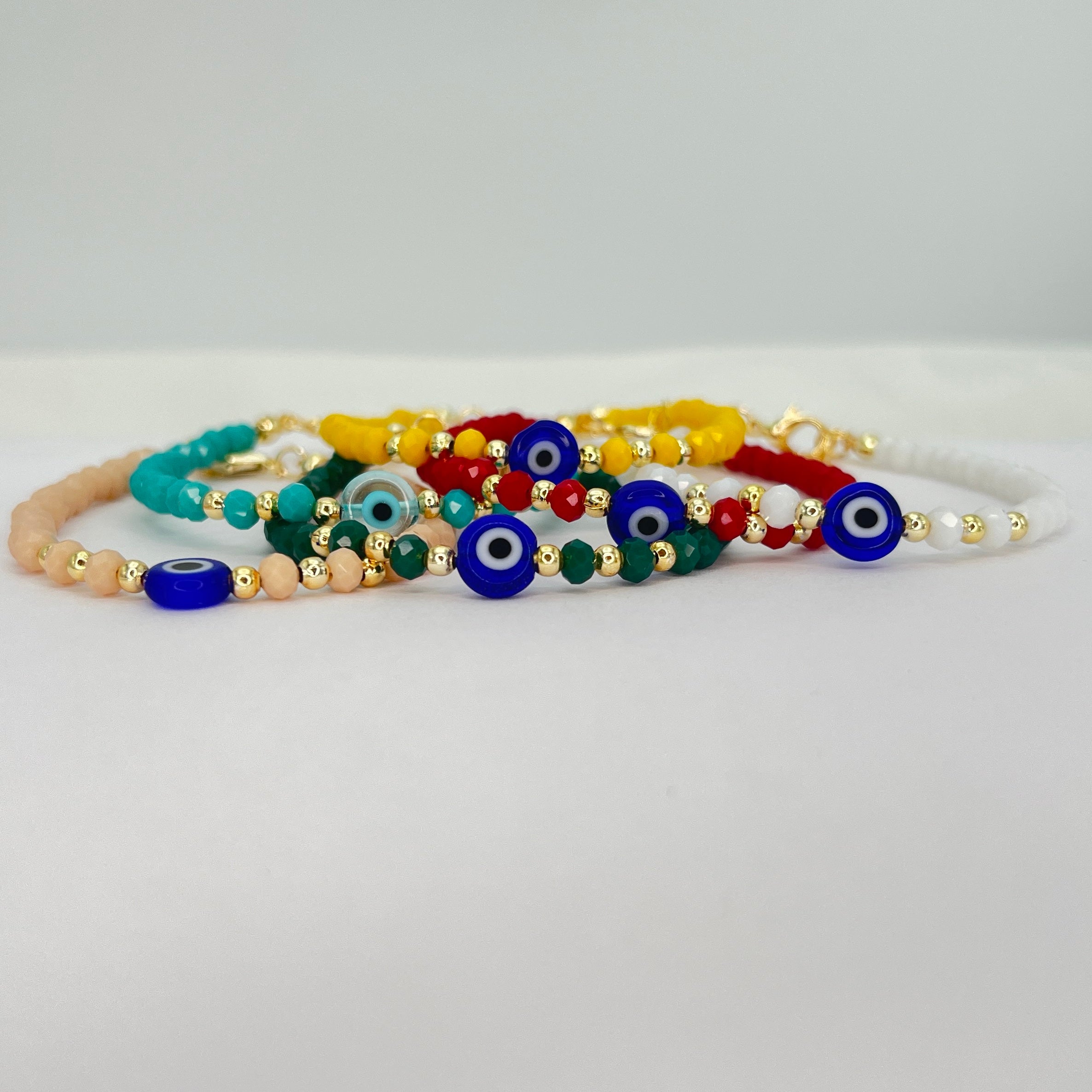 Evil Eye Crystal Beaded Bracelet, Charm - 6 Color Options 
