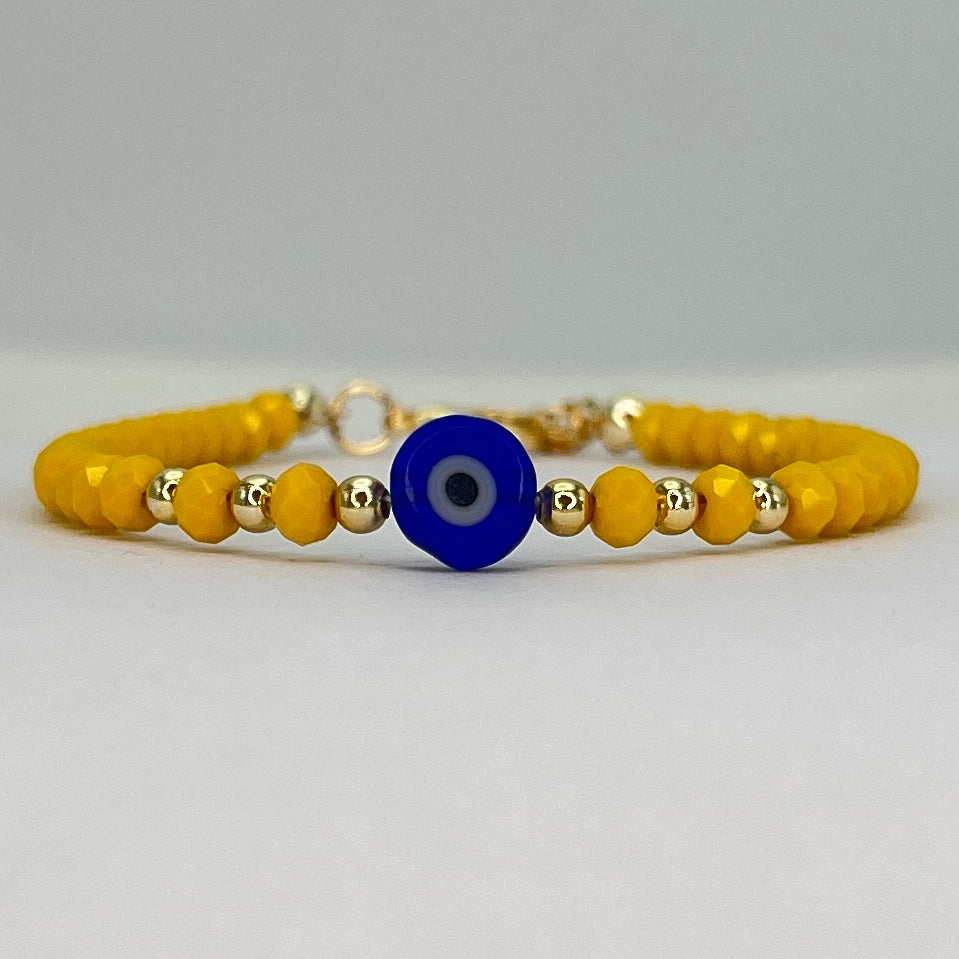 Evil Eye Crystal Beaded Bracelet, Charm - 6 Color Options 