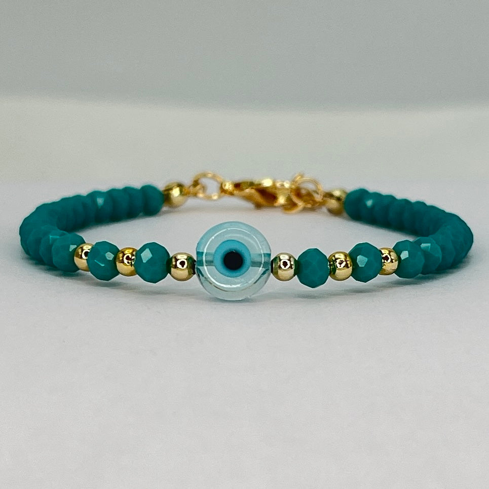 Evil Eye Crystal Beaded Bracelet, Charm - 6 Color Options 