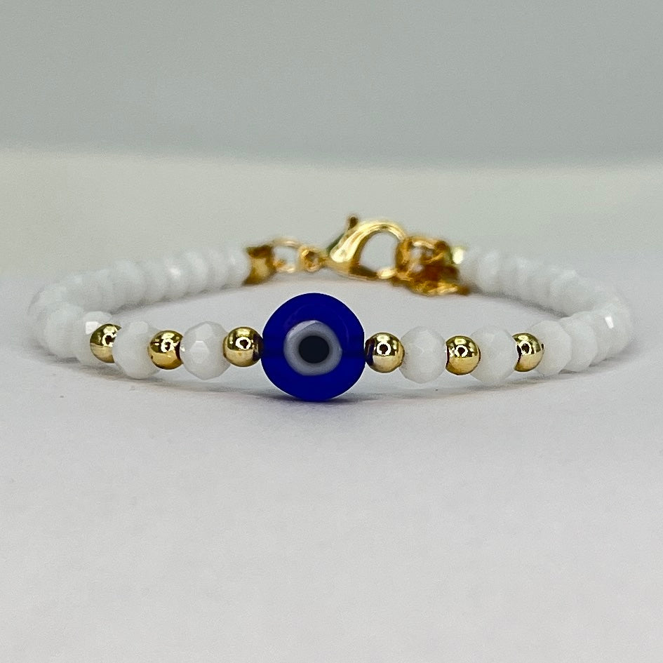 Evil Eye Crystal Beaded Bracelet, Charm - 6 Color Options 