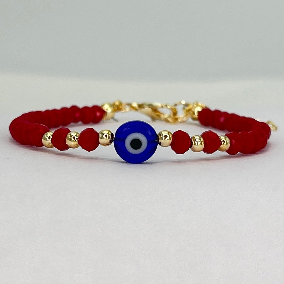 Evil Eye Crystal Beaded Bracelet, Charm - 6 Color Options 