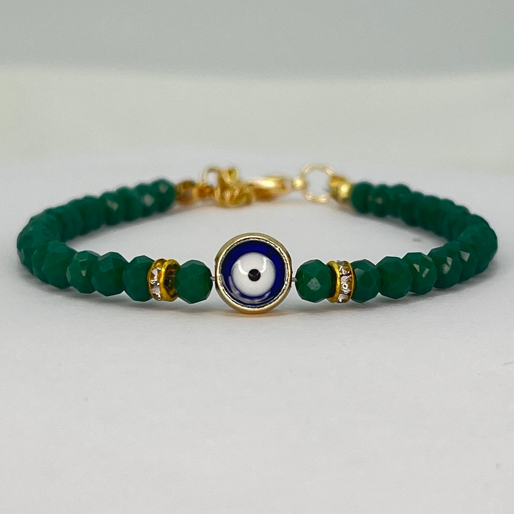 Crystal Beaded Evil Eye Bracelet, Charm - 9 Color Options 