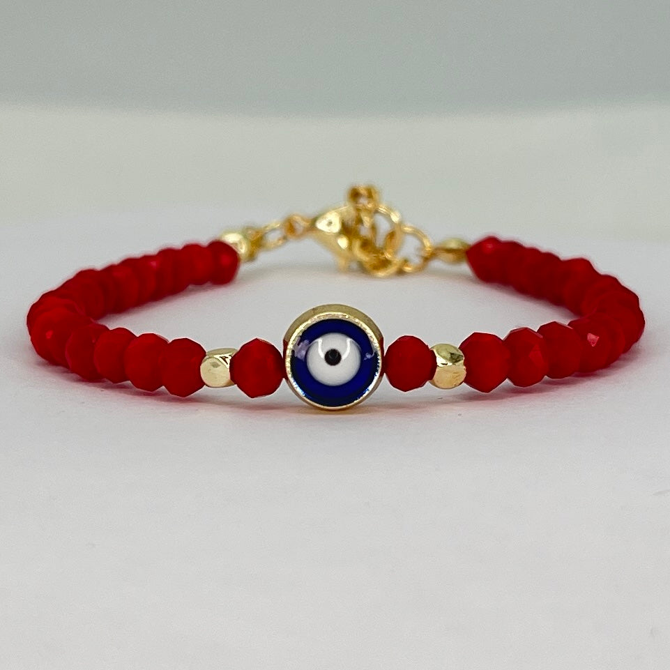 Crystal Beaded Evil Eye Bracelet, Charm - 9 Color Options 