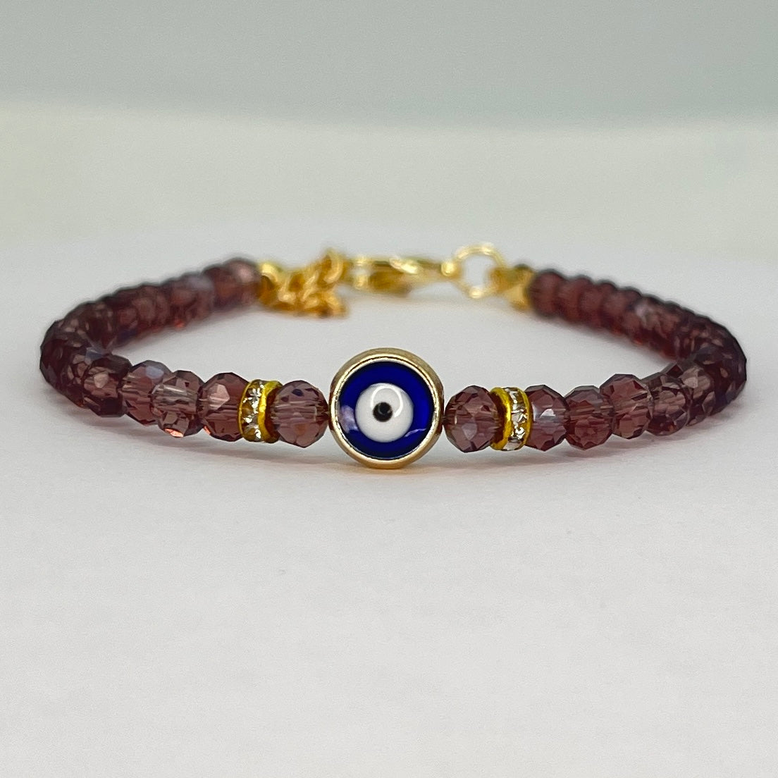 Crystal Beaded Evil Eye Bracelet, Charm - 9 Color Options 