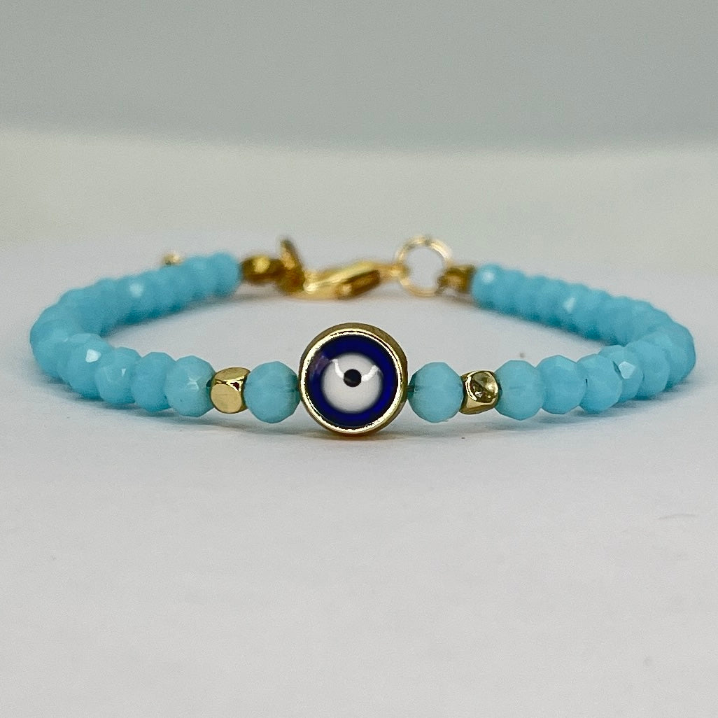 Crystal Beaded Evil Eye Bracelet, Charm - 9 Color Options 
