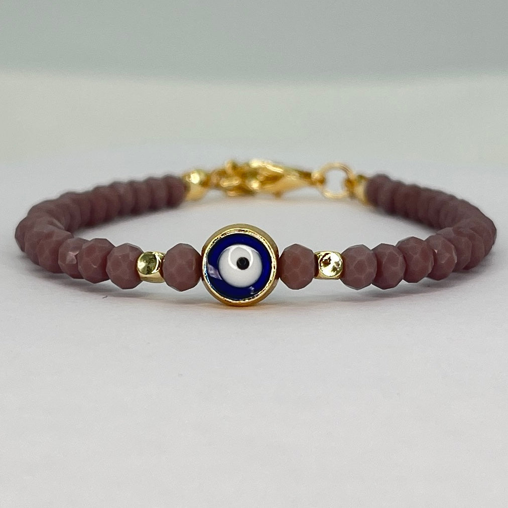 Crystal Beaded Evil Eye Bracelet, Charm - 9 Color Options 