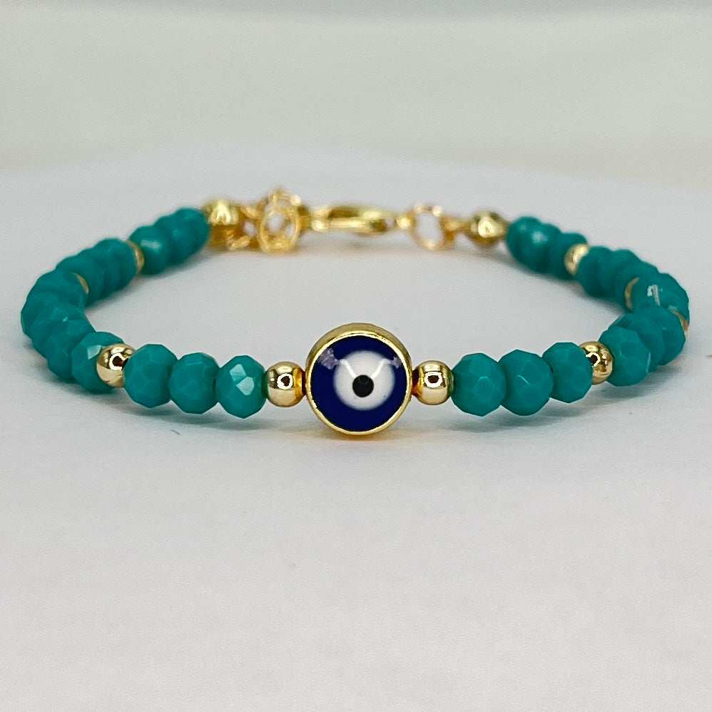 Crystal Beaded Evil Eye Bracelet, Charm - 9 Color Options 