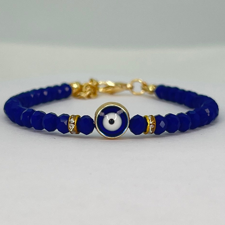Crystal Beaded Evil Eye Bracelet, Charm - 9 Color Options 