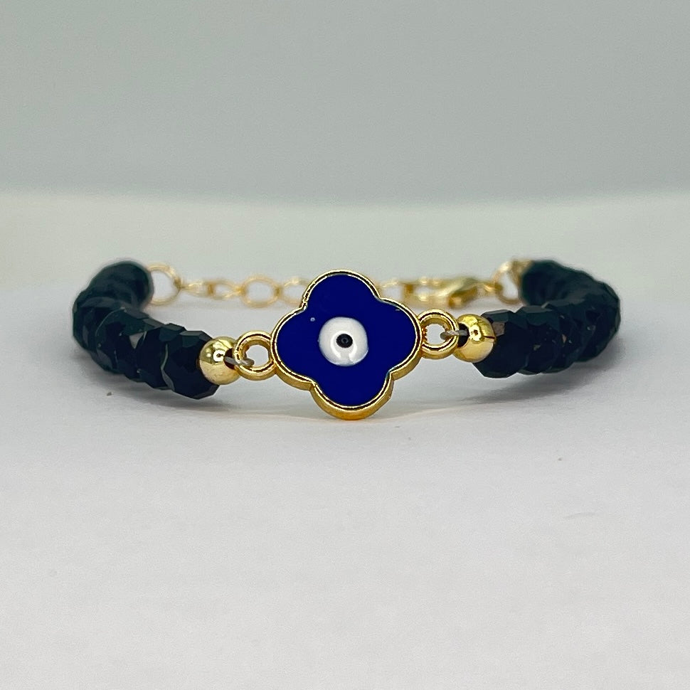 Crystal Beaded Clover Eye Bracelet, Charm - 7 Color Options