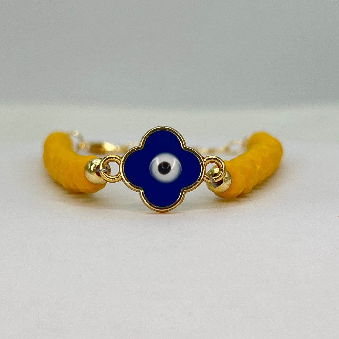 Crystal Beaded Clover Eye Bracelet, Charm - 7 Color Options