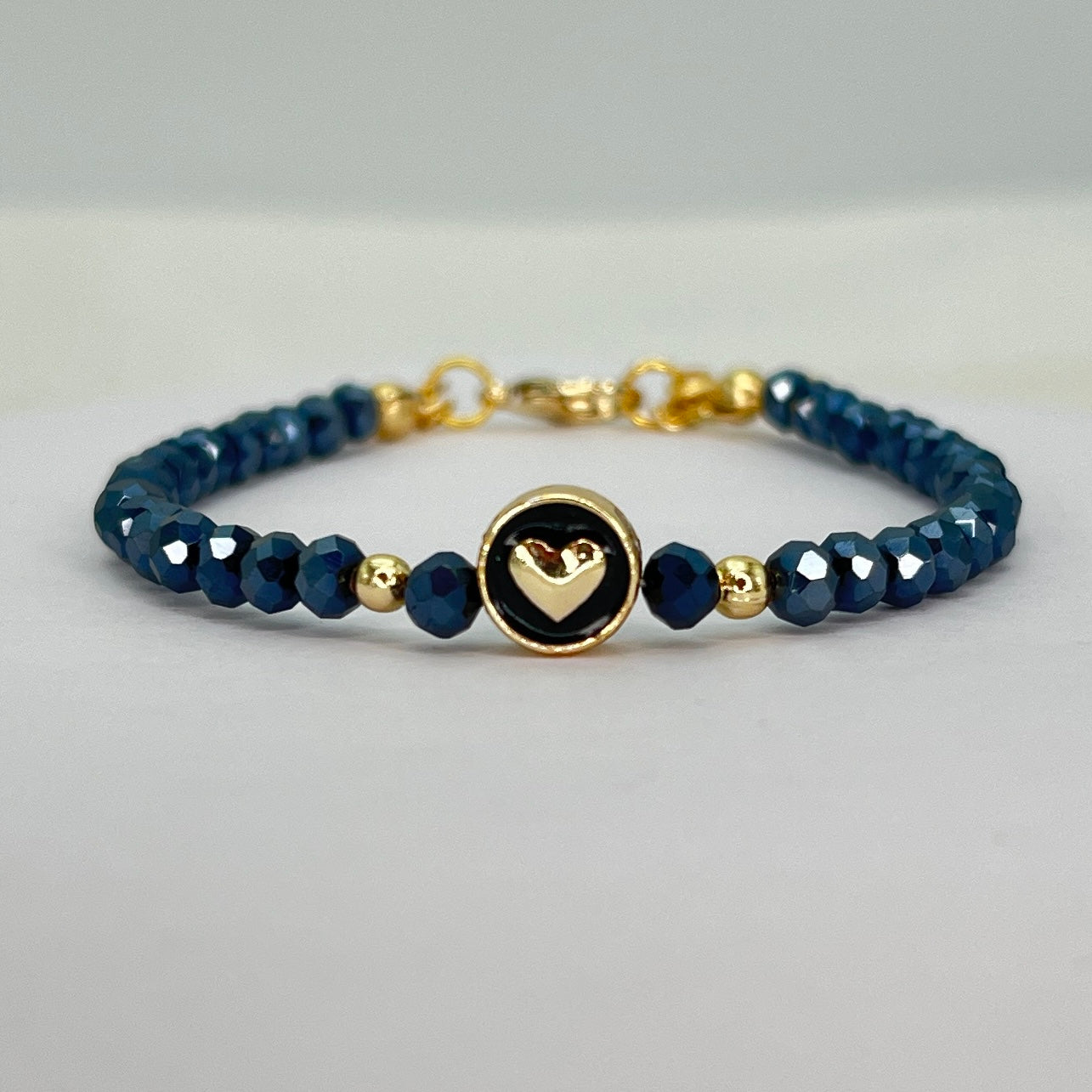 Crystal Beaded Bracelet with Heart Charm - 4 Color Options 