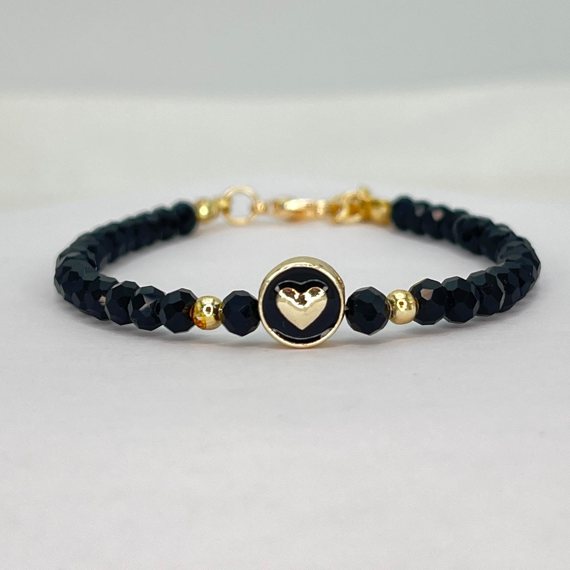 Crystal Beaded Bracelet with Heart Charm - 4 Color Options 