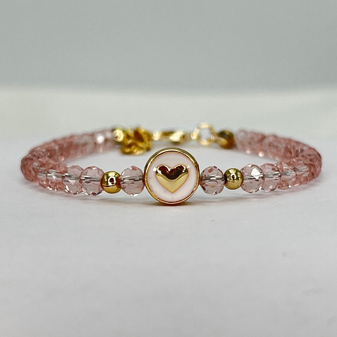 Crystal Beaded Bracelet with Heart Charm - 4 Color Options 