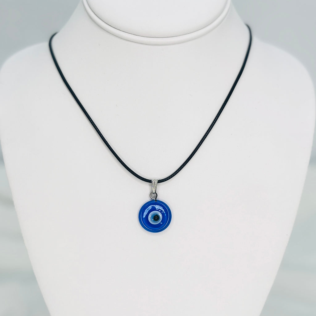 Adjustable Evil Eye Necklace Navy Glass Pendant - Protection