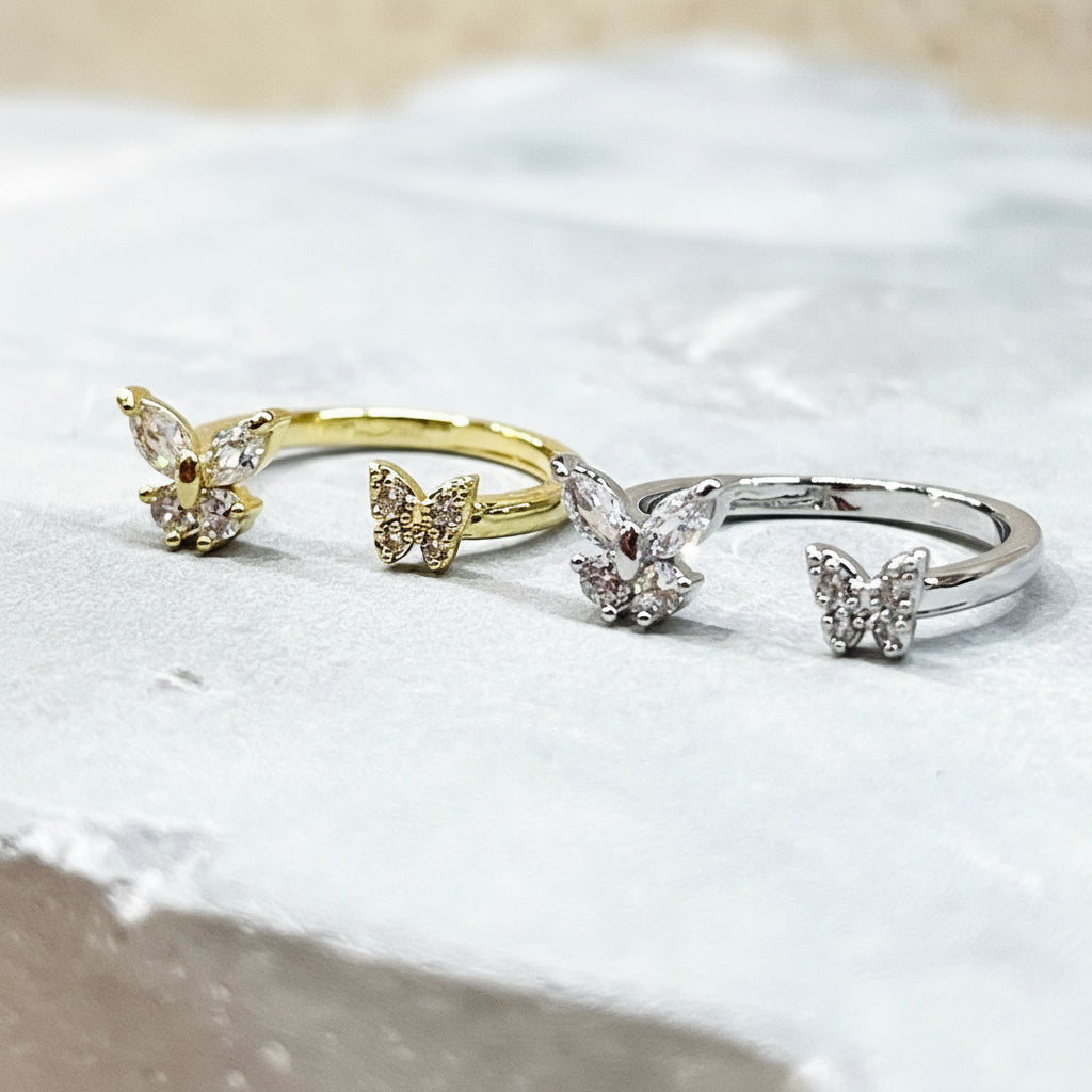 Double Butterfly Ring, Adjustable, Trendy, Holiday Gift 