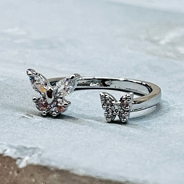 Double Butterfly Ring, Adjustable, Trendy, Holiday Gift 