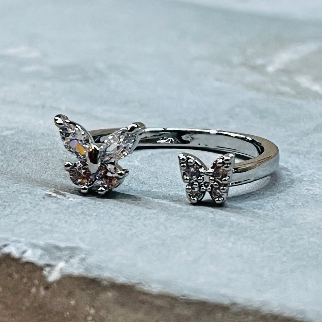 Double Butterfly Ring, Adjustable, Trendy, Holiday Gift 