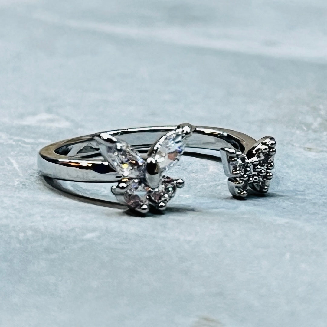 Double Butterfly Ring, Adjustable, Trendy, Holiday Gift 