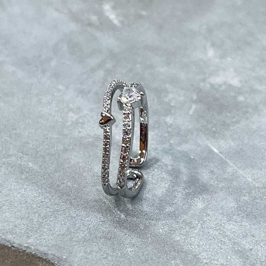 Sweet Heart Sparkling Stone Adjustable Band Ring, Elegant 