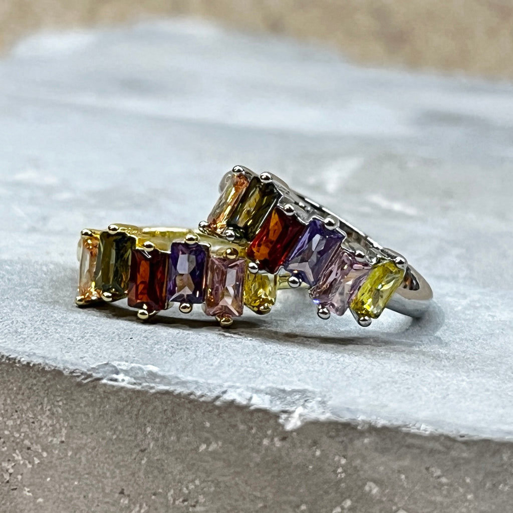 Colorful Shiny Gemstone Adjustable Stackable Ring, Vibrant