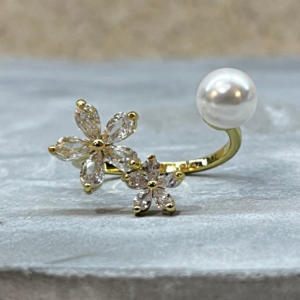 Sparkling Gemstone Flower Adjustable Stackable Ring, Elegant