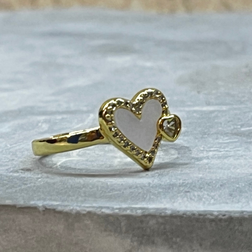 Dainty Cute Heart Crystal Stackable Ring, Adjustable 