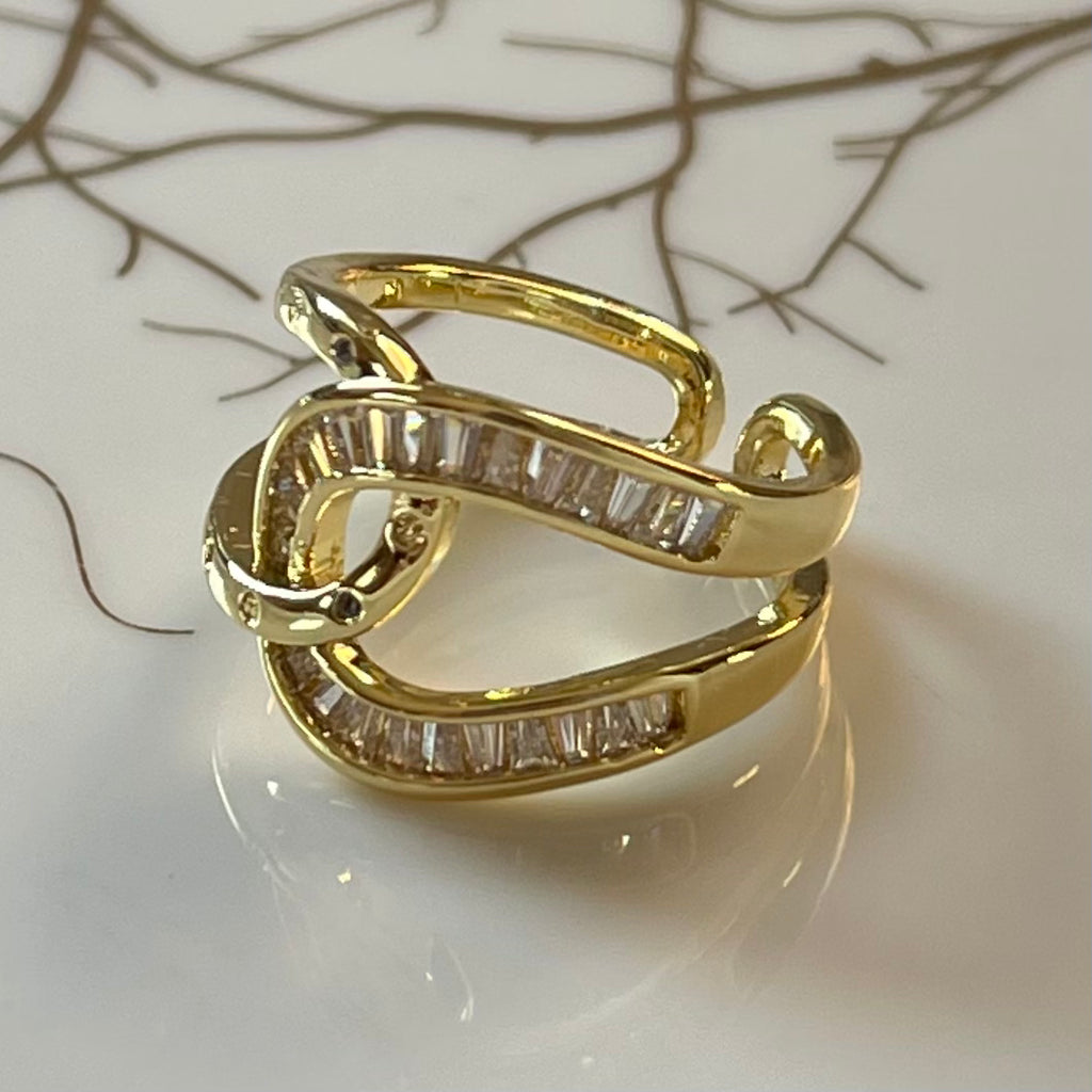 Bold Knot Sparkling Gemstone Adjustable Ring, Elegant Design