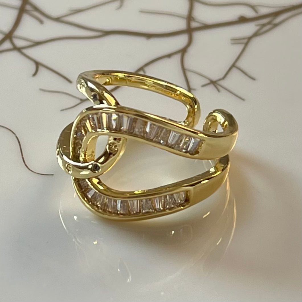 Bold Knot Sparkling Gemstone Adjustable Ring, Elegant Design