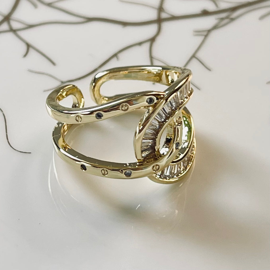 Bold Knot Sparkling Gemstone Adjustable Ring, Elegant Design