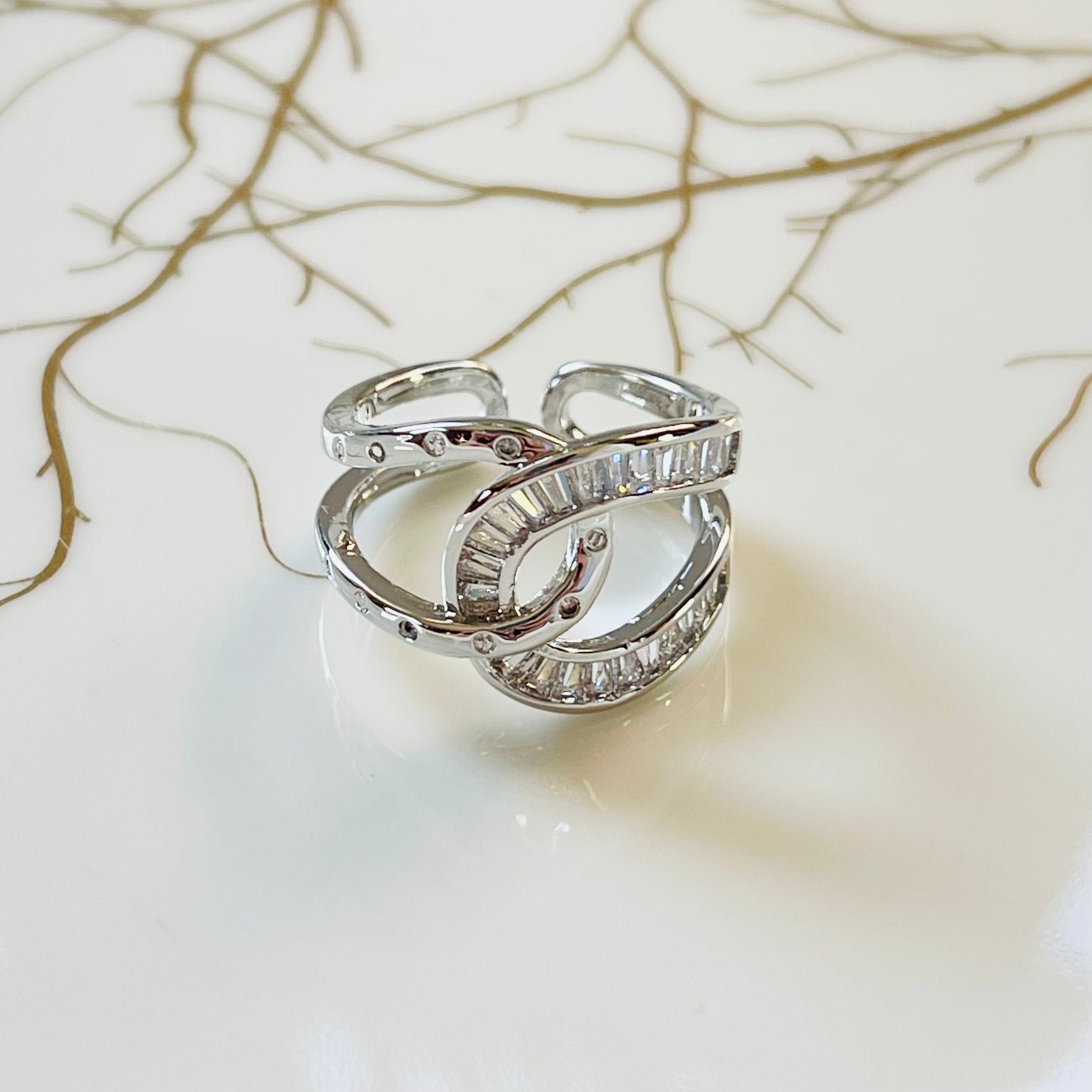 Bold Knot Sparkling Gemstone Adjustable Ring, Elegant Design