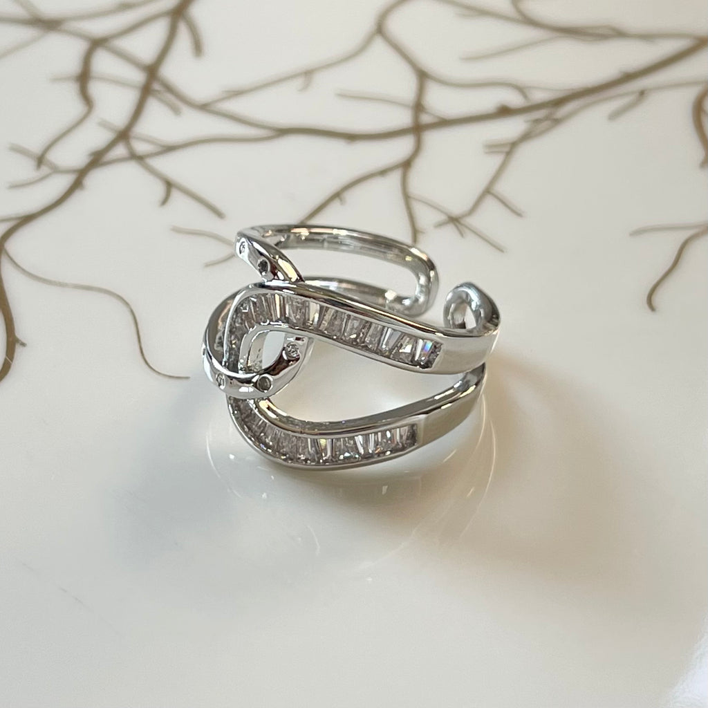 Bold Knot Sparkling Gemstone Adjustable Ring, Elegant Design