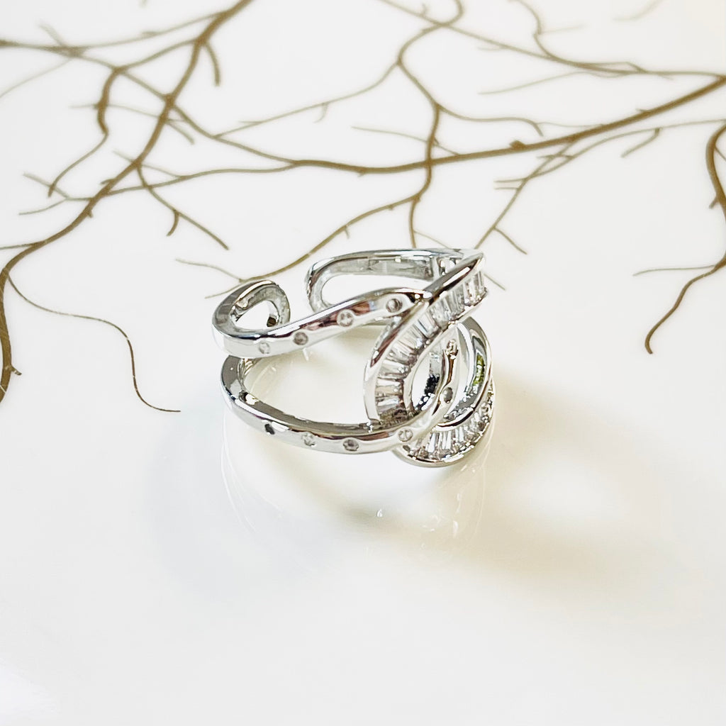 Bold Knot Sparkling Gemstone Adjustable Ring, Elegant Design