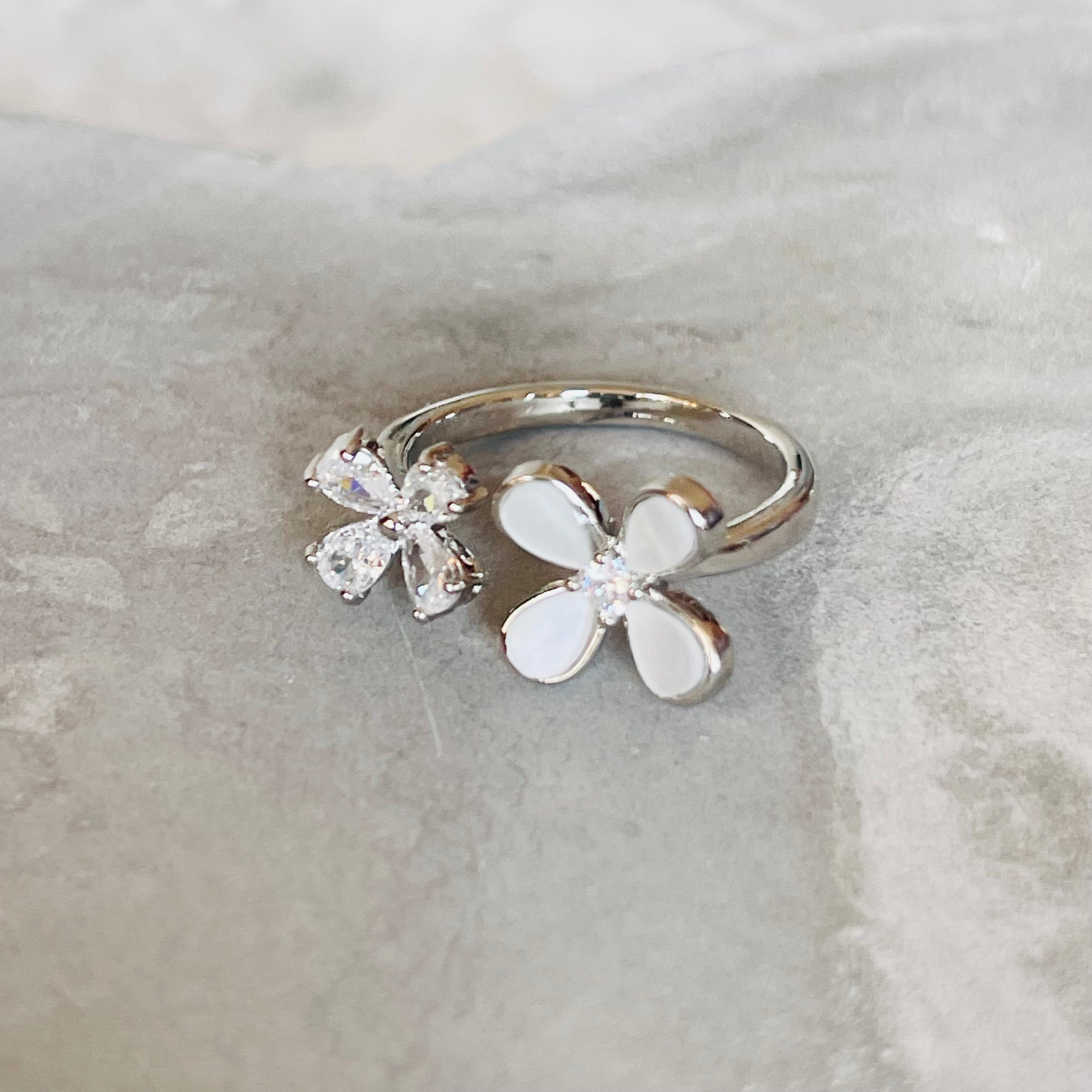 Four-Leaf Colorful Gemstone Butterfly Adjustable Ring, Cute