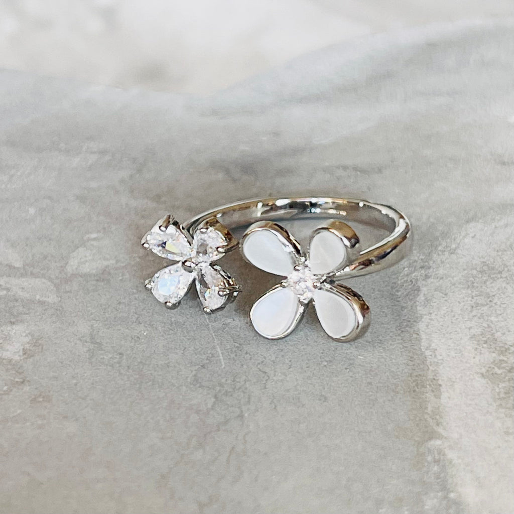 Four-Leaf Colorful Gemstone Butterfly Adjustable Ring, Cute